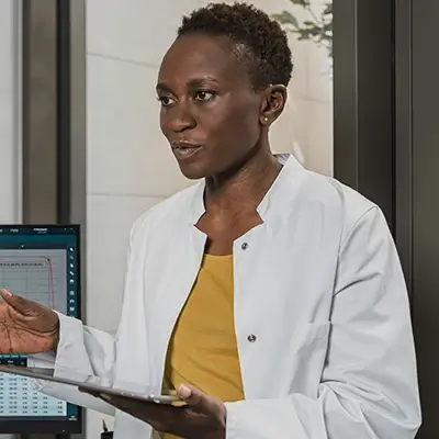 Doctor presenting information