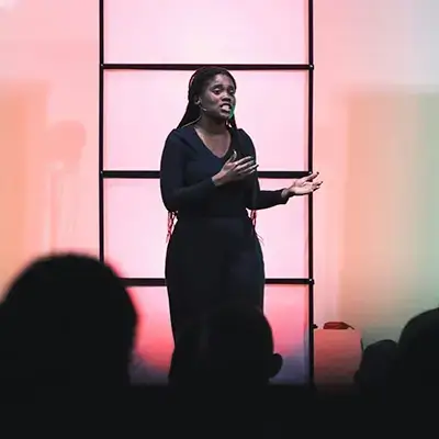 Woman giving presentation